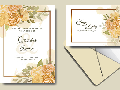 Elegant wedding invitation card with beautiful floral and leav by MARIA  NURINCE DOMINGGAS on Dribbble