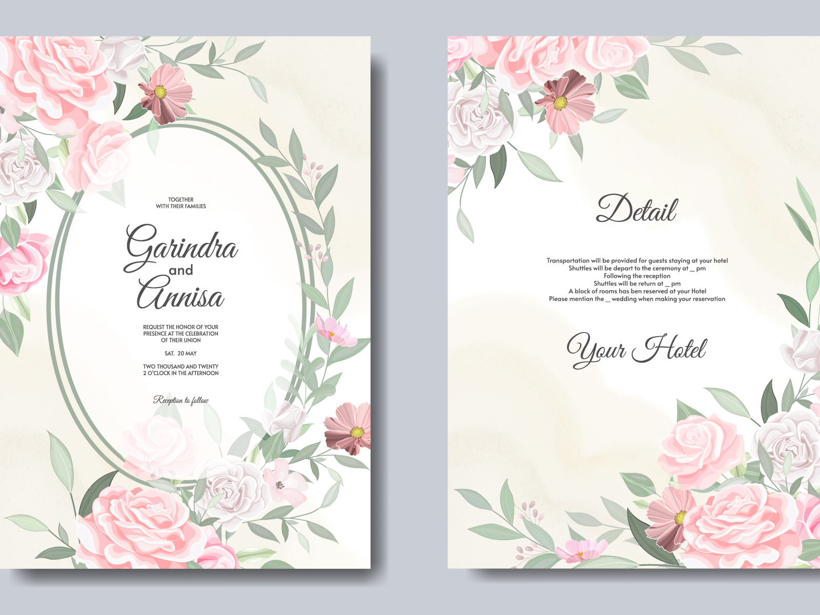 Elegant wedding invitation card template with floral and leave by MARIA ...