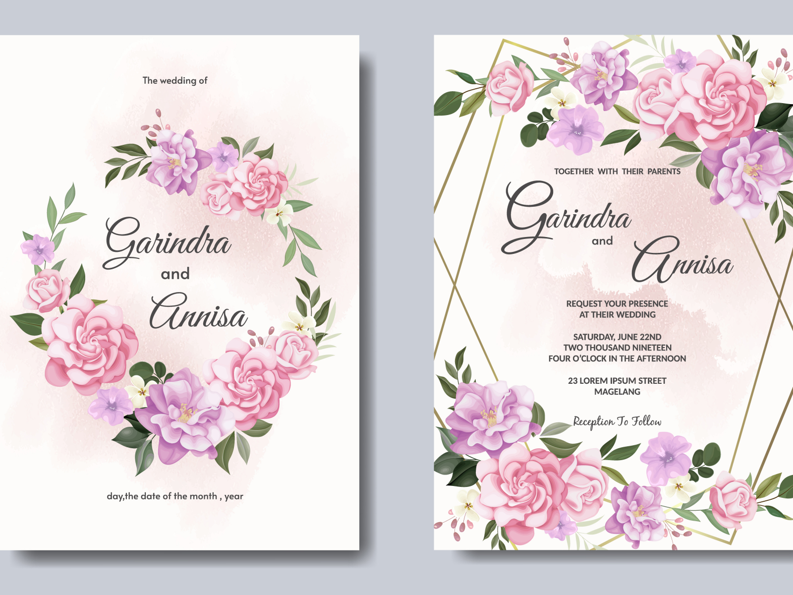 Beautiful floral frame wedding invitation card template Premiu by MARIA ...