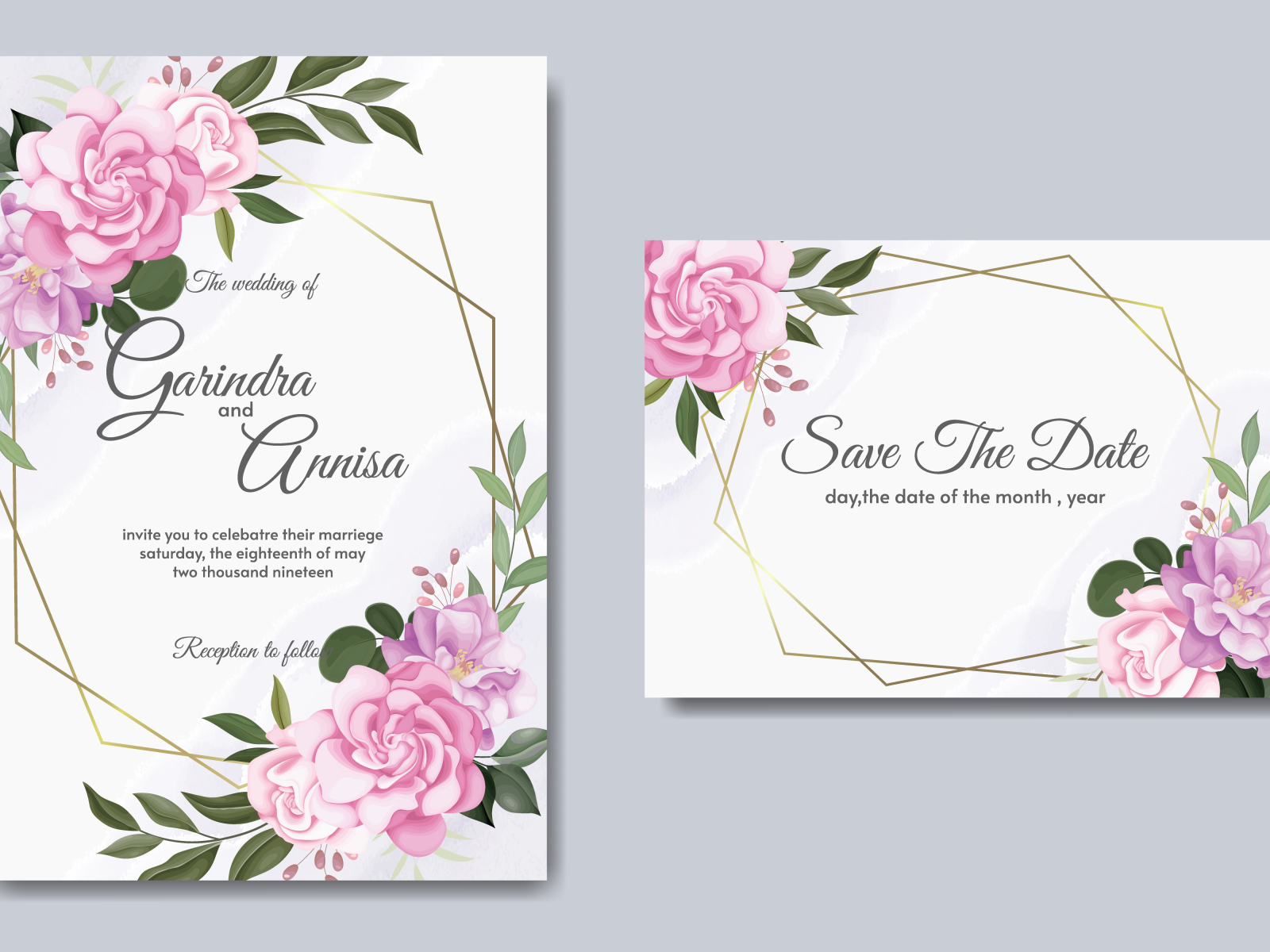 Beautiful floral frame wedding invitation card template Premiu by MARIA ...