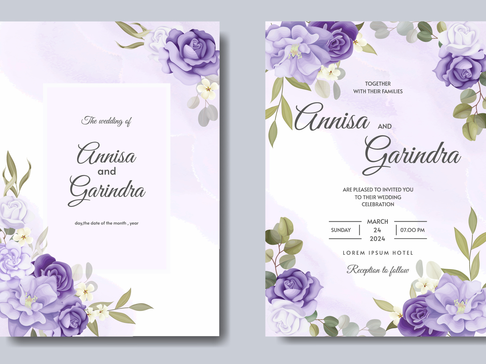 Elegant wedding invitation card with beautiful floral and leaves by ...