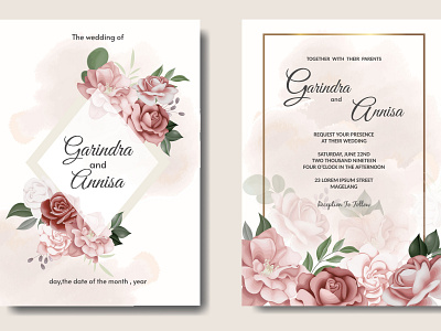 Elegant wedding invitation card with beautiful floral and leave art card design floral flower frame invitation love old paper passport pink postage postcard rose stamp vector vintage wedding white