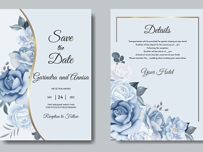 Elegant wedding invitation card with beautiful floral and leave