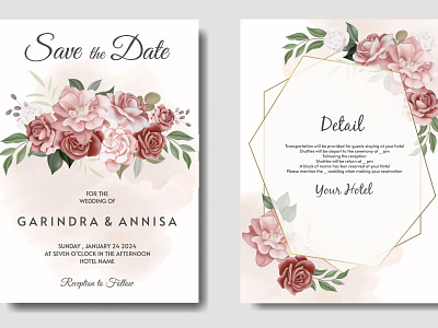 Beautiful floral frame wedding invitation card template Premium art banner card decoration design floral flower frame illustration invitation love nature paper pink rose set vector vintage wedding white