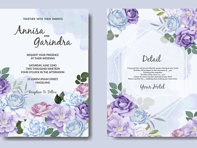 Beautiful colourful floral frame wedding invitation card templa