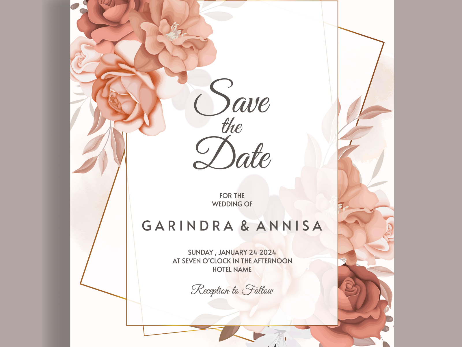 Floral wedding invitation card template set with elegant brown by MARIA