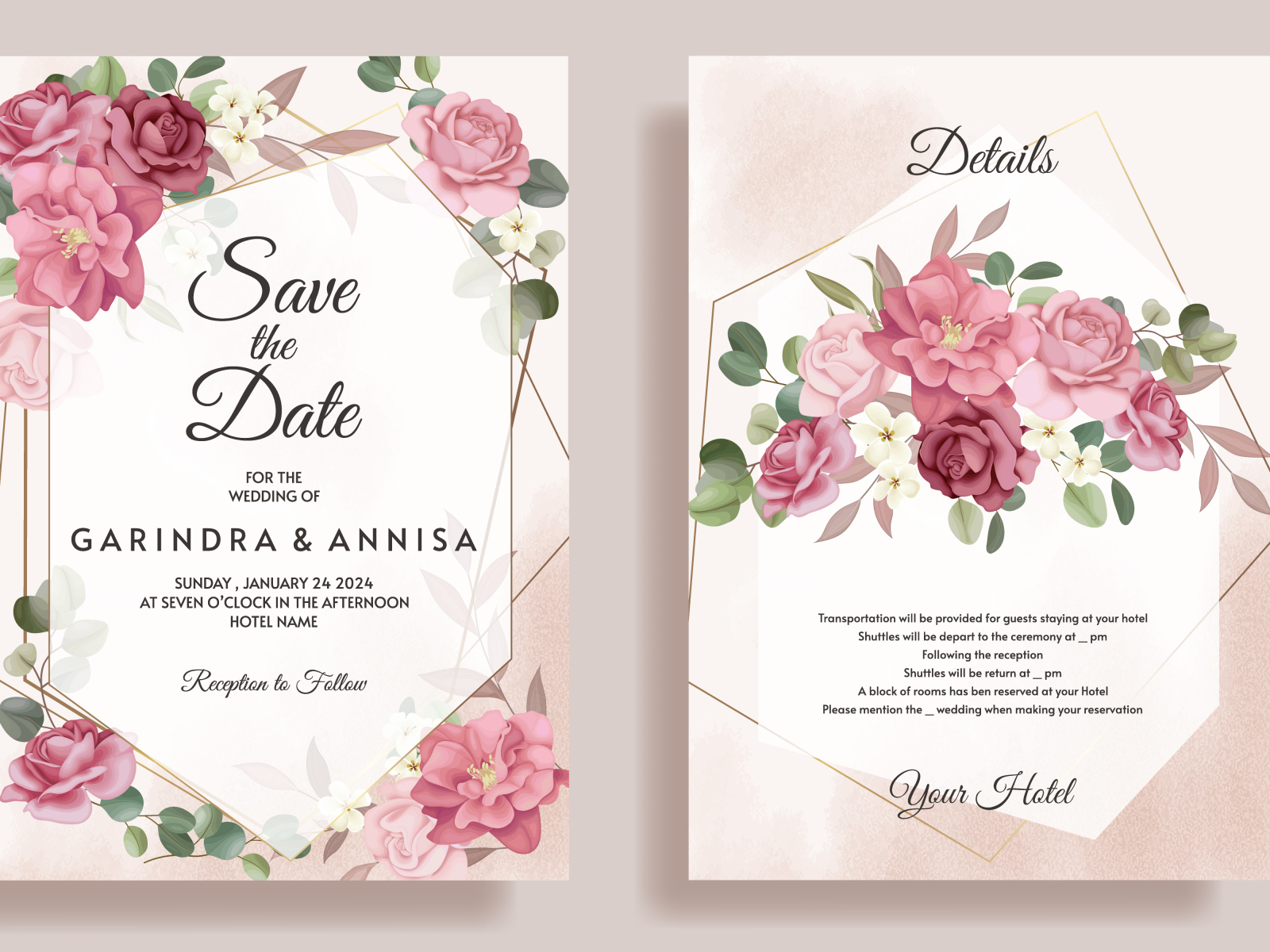 Beautiful floral frame wedding invitation card template Premi by MARIA