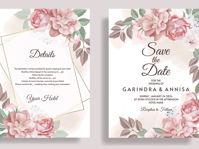 Beautiful floral frame wedding invitation card template Premium by ...