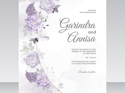 Elegant wedding invitation card with purple floral and leaves t by MARIA  NURINCE DOMINGGAS on Dribbble