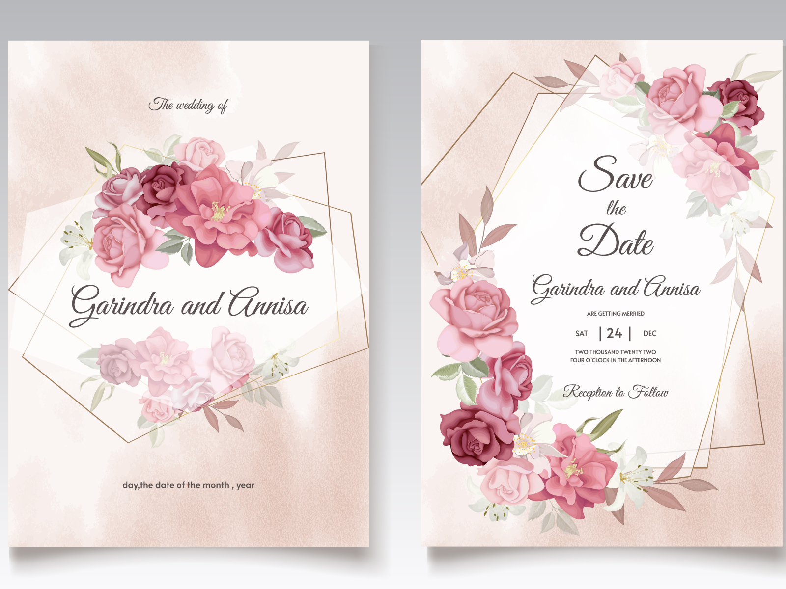 Elegant wedding invitation card with beautiful floral and leave by ...