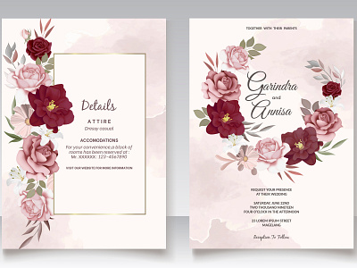 Elegant Wedding Invitation Card With Beautiful Maroon Floral An By 