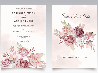 Elegant wedding invitation card with brown floral and leaves Pr abstract baroque brown decorative design elegant element floral flower frame graphic greeting invitation leaf premium retro template vector vintage wedding