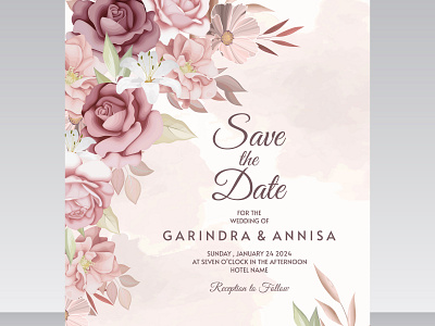 Elegant wedding invitation card with brown floral and leaves Pr