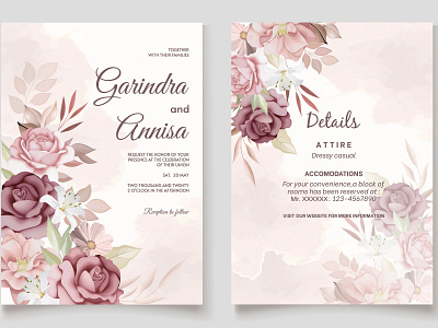 Elegant wedding invitation card with brown floral and leaves Pr abstract baroque brown decorative design elegant element floral flower frame graphic greeting invitation leaf premium retro template vector vintage wedding