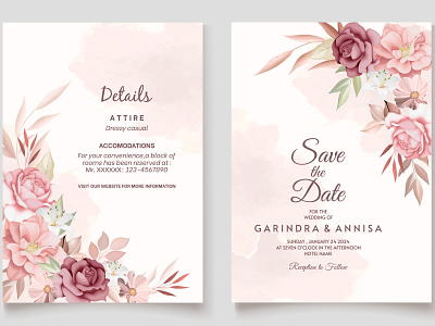 Elegant wedding invitation card with brown floral and leaves Pr by MARIA  NURINCE DOMINGGAS on Dribbble