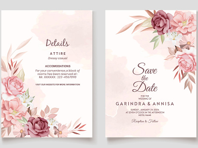 Elegant wedding invitation card with brown floral and leaves Pr abstract baroque brown decorative design elegant element floral flower frame graphic greeting invitation leaf premium retro template vector vintage wedding