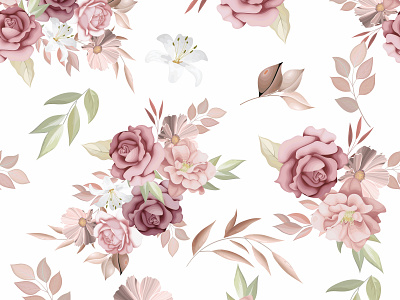 Beautiful seamless pattern beautiful flower and leaves Premium