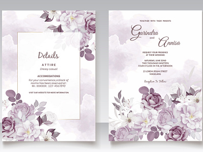 Beautiful purple floral hand drawn wedding invitation card Prem