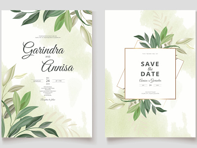 Elegant wedding invitation card leaves border card decoration decorative design elegant floral frame illustration invitation invite leaf plant romantic set spring vector vintage watercolor wedding