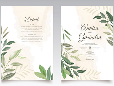 Elegant wedding invitation card leaves border card decoration decorative design elegant floral frame illustration invitation invite leaf plant romantic set spring vector vintage watercolor wedding