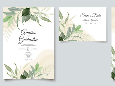 Elegant wedding invitation card leaves border card decoration decorative design elegant floral frame illustration invitation invite leaf plant romantic set spring vector vintage watercolor wedding