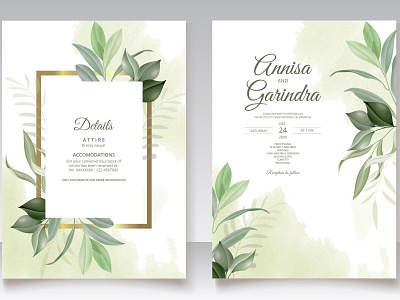 Elegant wedding invitation card leaves border card decoration decorative design elegant floral frame illustration invitation invite leaf plant romantic set spring vector vintage watercolor wedding