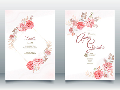 Beautiful floral frame wedding invitation card template Premium card design floral flower frame illustration logo ui vector wedding