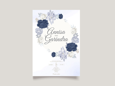 Romantic Wedding invitation card template set with blue floral