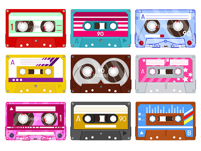 Audio record tapes. audio record audio tape branding cartoon cassette decor design drawing graphic design grephic icon illustration music music cassette technology ui vector vintage