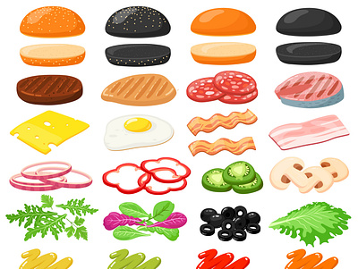 Burger ingredients cartoon design graphic design vector