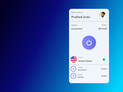 VPN Android App UI Design by Prahlad Inala android app branding design flat icon illustration logo minimal prahlad prahlad inala print procreate product product design profile ui ux vpn vpn android app