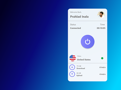 VPN Android App UI Design by Prahlad Inala