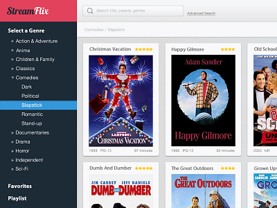 StreamFlix app application categories clean dashboard simple ui ux video web website