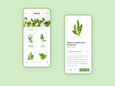 Microgreens Marketplace App Design app design application design application ui caddiesoft figma microgreens norway plant app