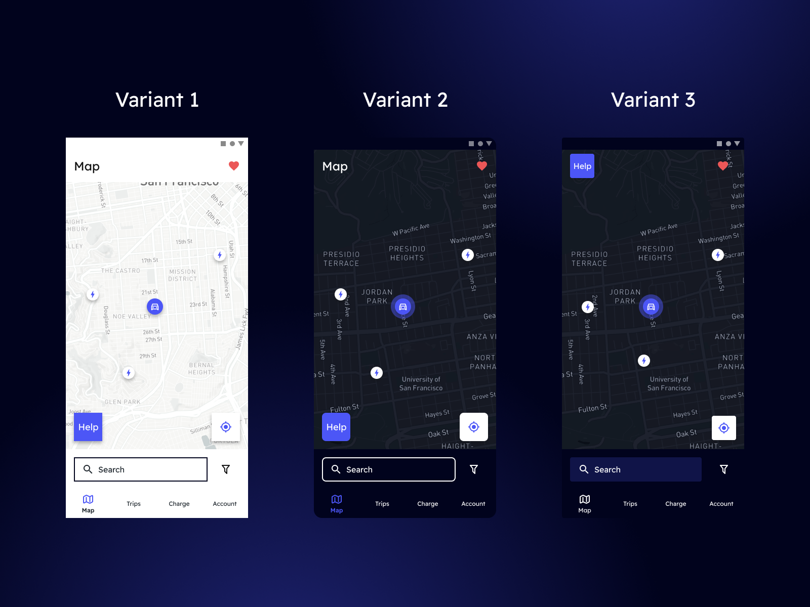 UI Variants Charging Station Locator Mobile App by Caddiesoft on Dribbble