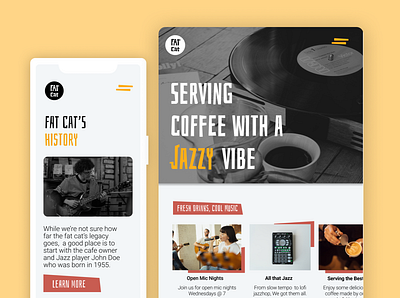 Fat Cat Jazz Cafe mobile and web mockup branding cafe jazz jazz festival mobile modern saul bass typography ui ux