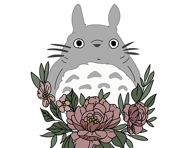Totoro Flowers anime design flowers ghibli ghitea design illustration my neighbor totoro peonies peony studio ghibli tattoo tattoo art totoro vector