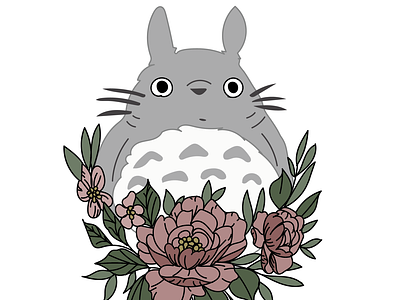 Totoro Flowers anime design flowers ghibli ghitea design illustration my neighbor totoro peonies peony studio ghibli tattoo tattoo art totoro vector