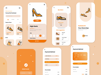 Footwear App Design adobe adobexd app design designer footwearapp orange screen ui uiux ux websitedesign wedsite xd