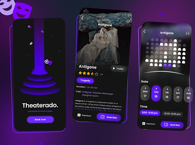 Theaterado - A ticket Booking App for Theatre Plays app app design app development branding design figma graphic design illustrator inspiration design logo ticketbooking app ui uiux ux