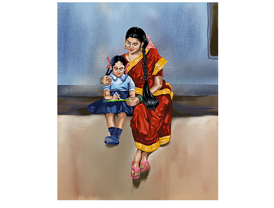 Mother’s Dedication Towards her child is priceless design digital art digital painting illustraion