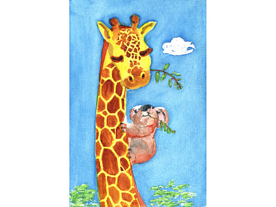 Giraffe and Koala animals giraffe illustration koala paint traditional art watercolor