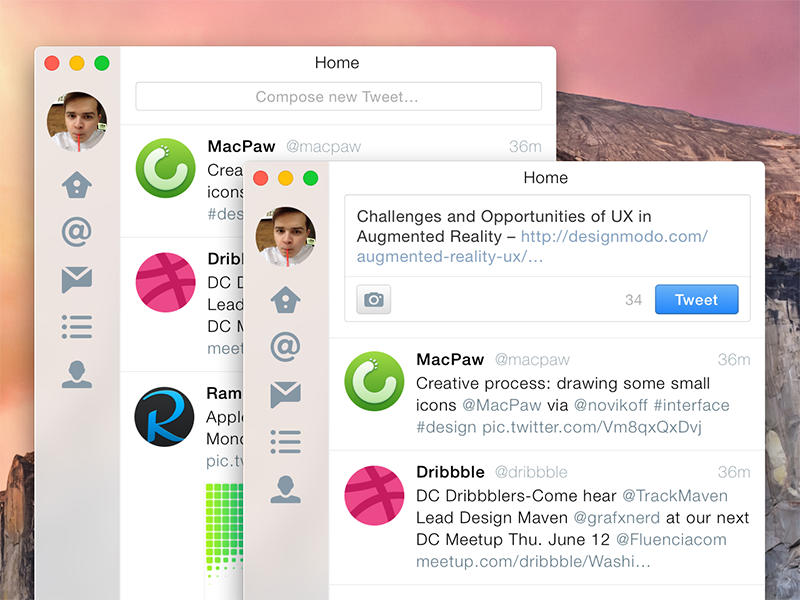 Twitter UI for OS X Yosemite by Pavlo Huk on Dribbble