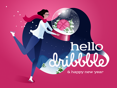 Hello Dribbble 2019 figma happy new year hello dribbble illustration snowball vector