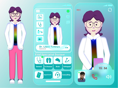 Medicine Online - Video Call character animation design glass effect illustrations medicine app uidesign videocall