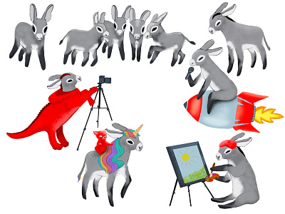 Donkeys animals branding design illustration minimal