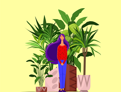 People and their plants design girl illustration minimal nature plant illustration plants