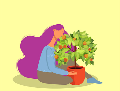 Girl with orange adobe illustrator colorful design girl illustration nature plant plants vector vectorart