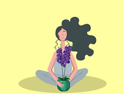 Girl with orchid adobe illustrator colorful design girl illustration minimal nature orchid plant plants vector