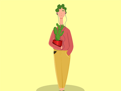 Cactus guy adobe illustrator colorful design guy illustration minimal nature plant plants vector